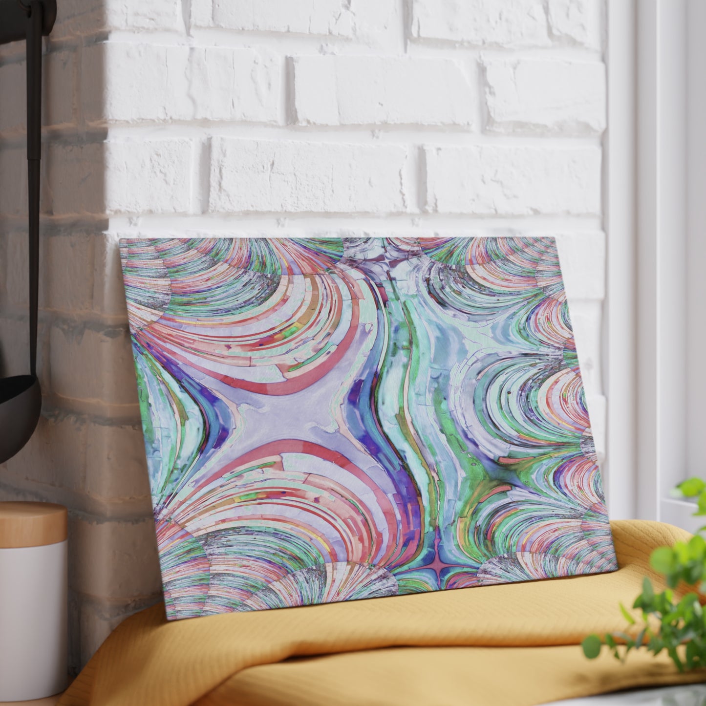 Uzi Spiral Pastels 8" x 11" Glass Cutting Board
