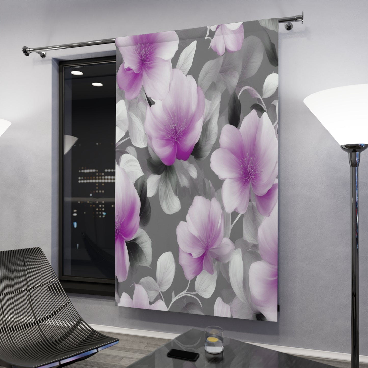 Purple Blossom Floral Bunch Window Curtain, 50" x  84", blackout