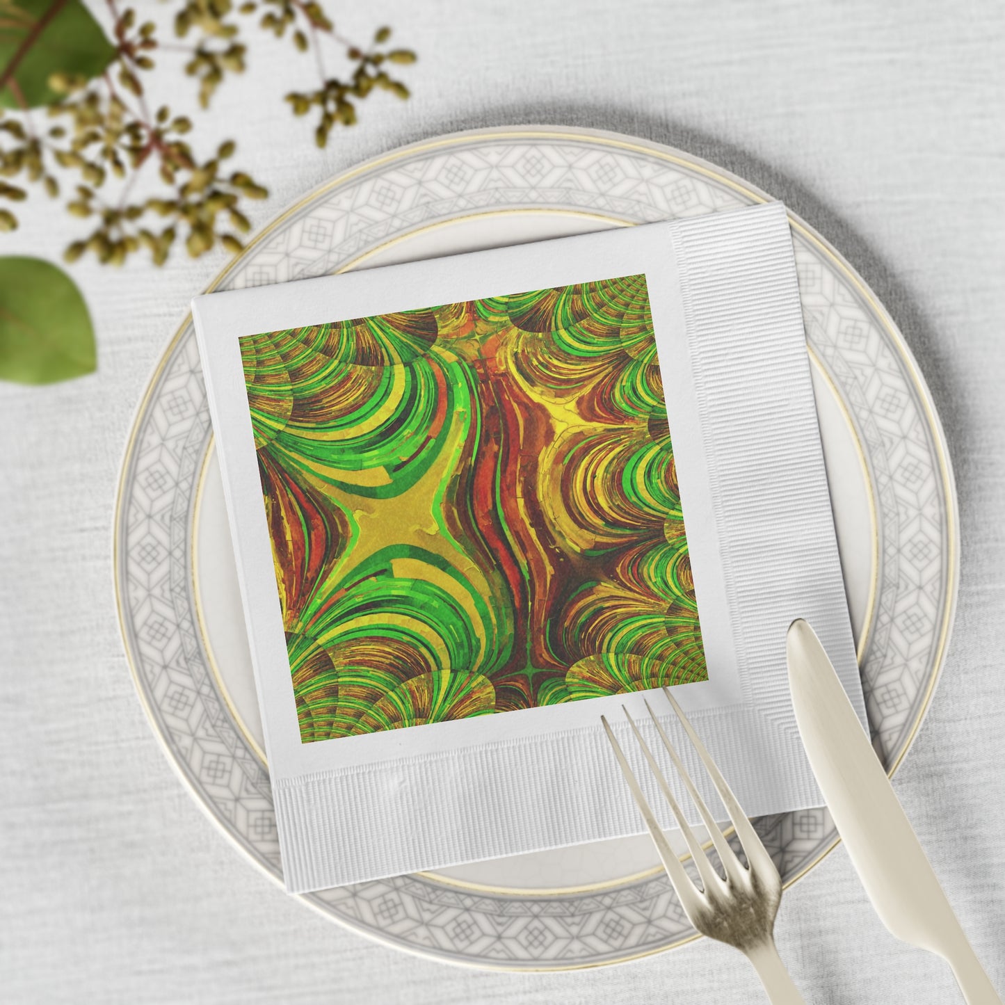 Uzi Spiral Beta White Coined Napkins, 6.5" x 6.5"