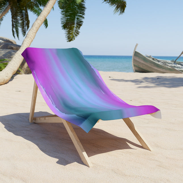 Dark Blue Green Sea Purple Fog Beach Towel, 30" x 60"