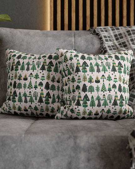 Mini Vintage Green Trees Spun Polyester Square Pillowcase, 14" x 14"