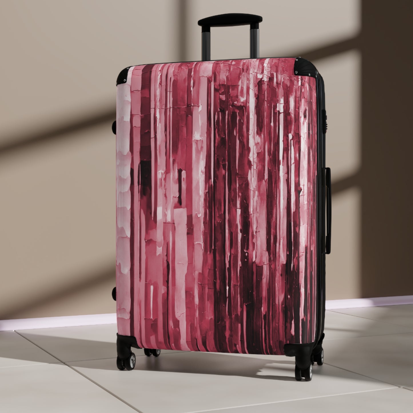 Striped Ruby Large Suitcase with built in lock, 4 double-wheels, telescopic handle, and ABS back hard-shell