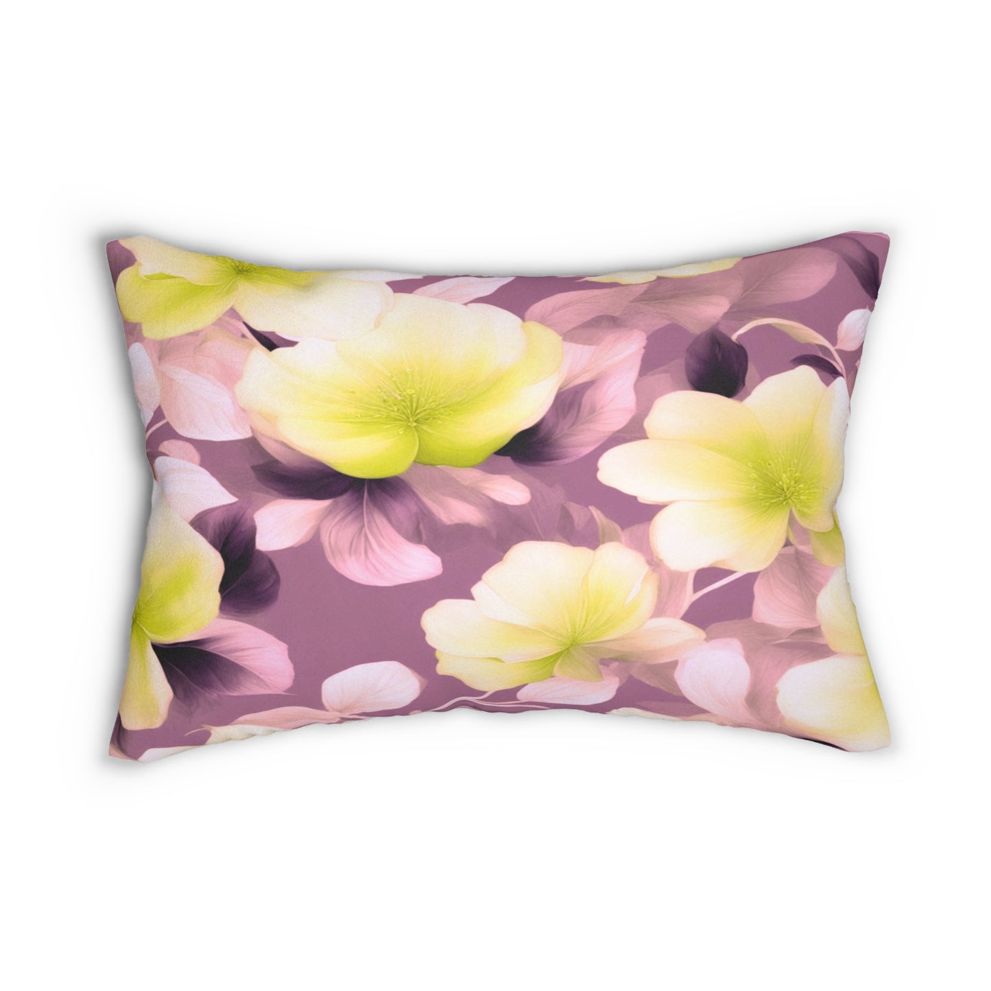 Lemon Blossom Floral Bunch Spun Polyester Lumbar Pillow, 20" x 14"
