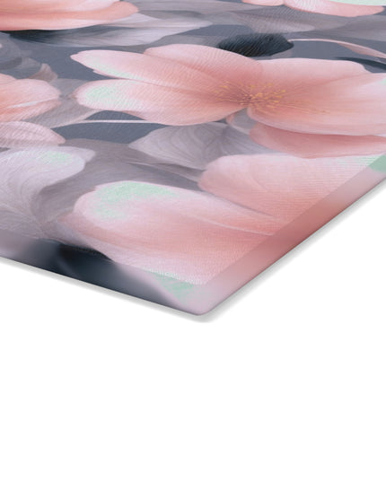 Peach and Blue Gray Floral Bunch Glass Cutting Board, 11" x 15"