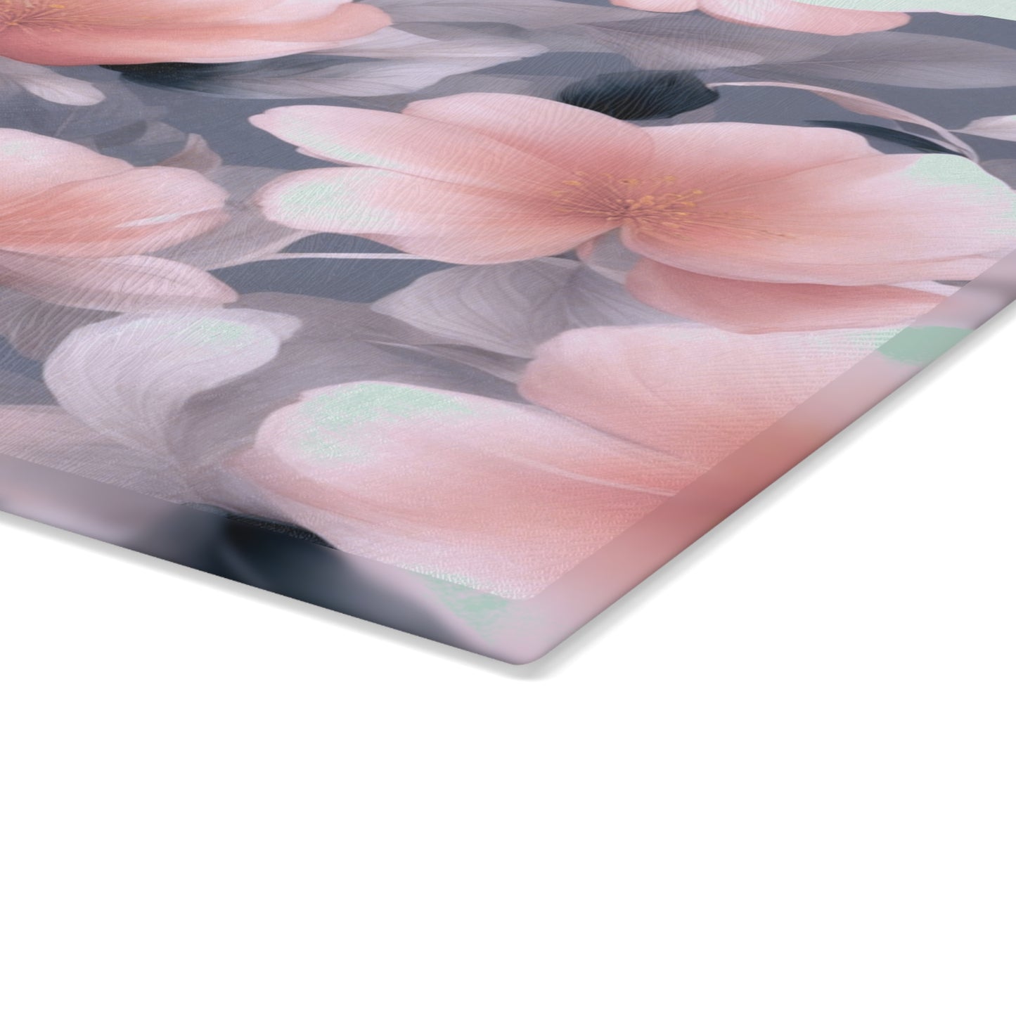 Peach and Blue Gray Floral Bunch Glass Cutting Board, 11" x 15"