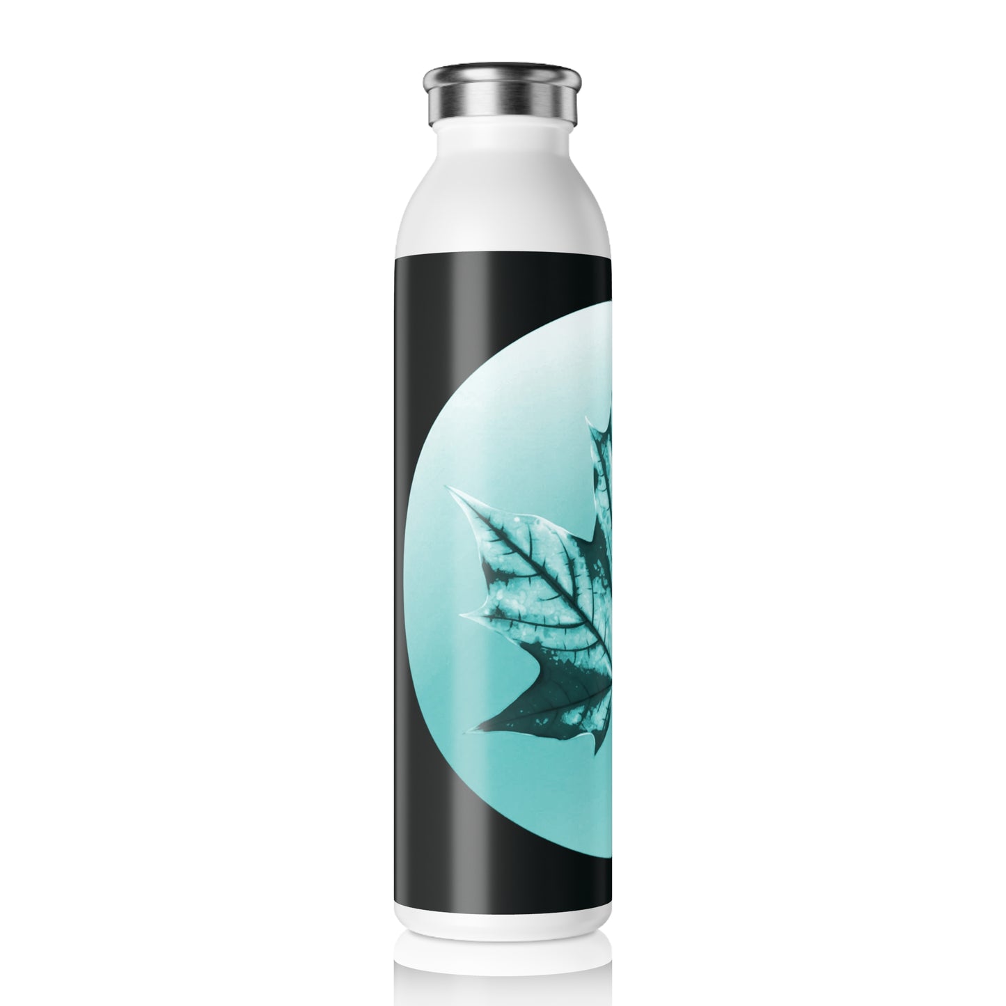 Tif Green Maple Leaf Slim Water Bottle, 20 oz White