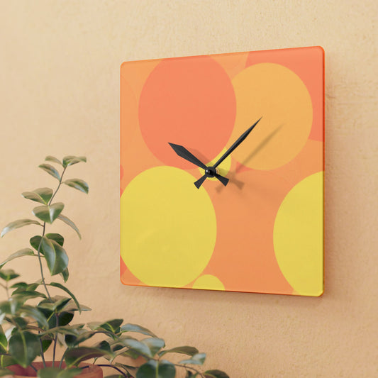 Pastel Bright Oranges Patches Acrylic Wall Clock, Round or Square, 10.75" x 10.75"