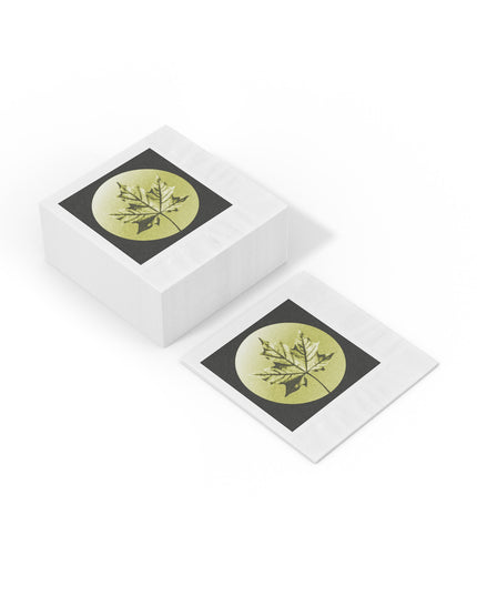 Lemongrass Maple Leaf White Coined Napkins, 6.5" x 6.5"