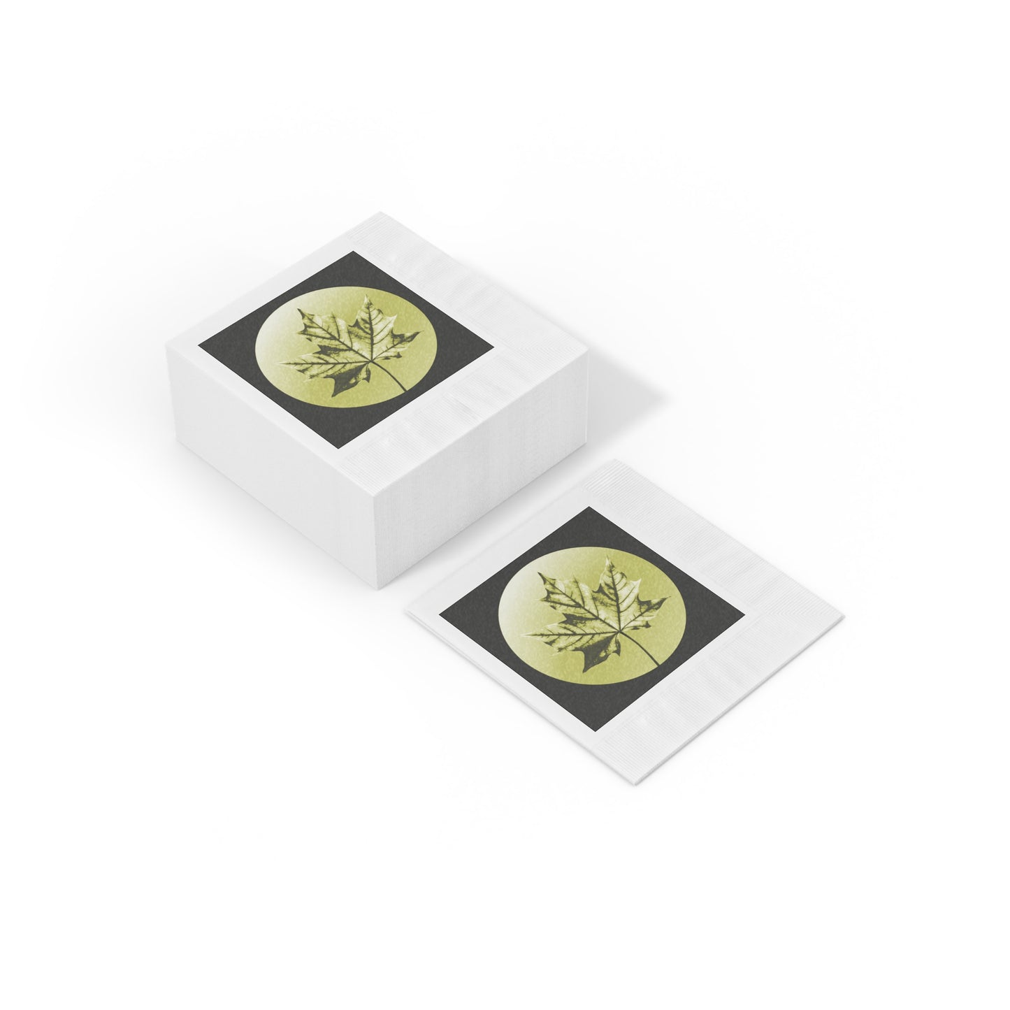 Lemongrass Maple Leaf White Coined Napkins, 6.5" x 6.5"