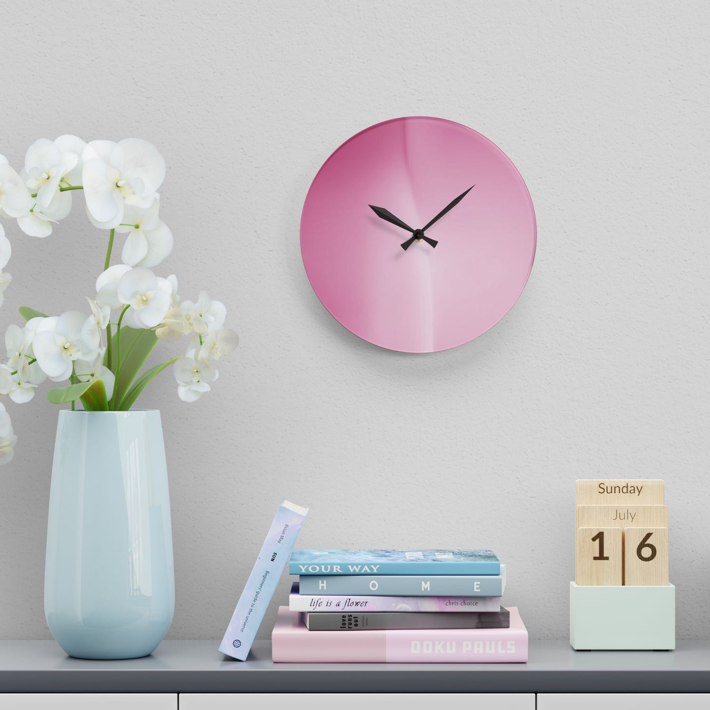 Pink Blush Fade Acrylic Wall Clock, Round or Square, 10.75" x 10.75"