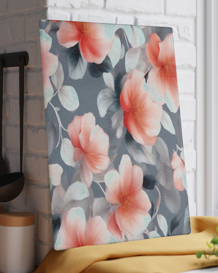 Red Blossom Floral Bunch Glass Cutting Board, 11" x 15"
