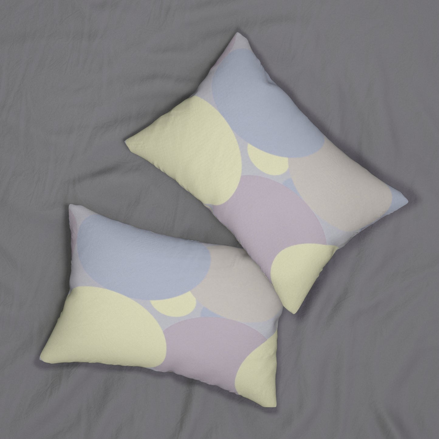 Pastel Soft Blue and Soft White Patches Spun Polyester Lumbar Pillow, 20" x 14"