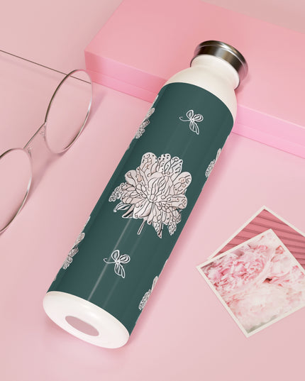 Soft White Floral Butterflies Slim Water Bottle, 20 oz White