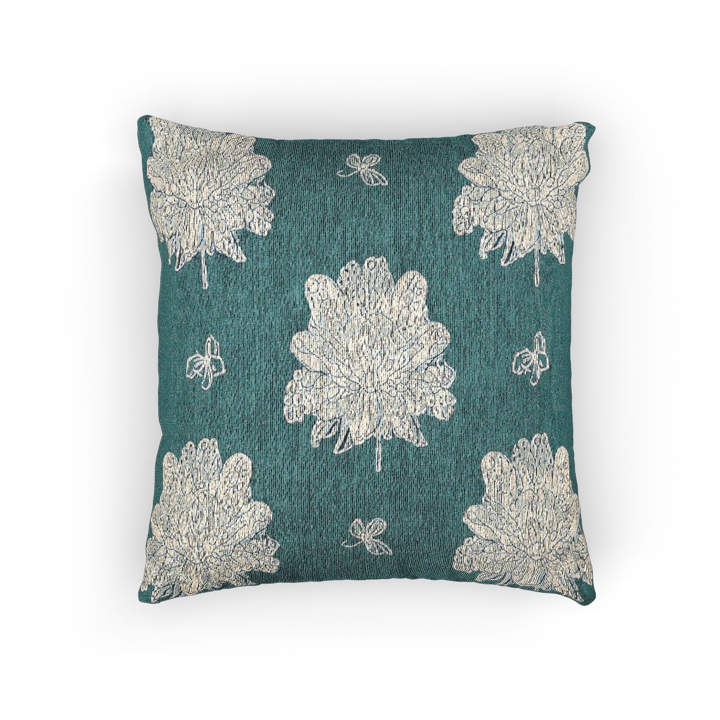 Tif Green White Floral Butterflies Woven Pillow, 17" x 18"