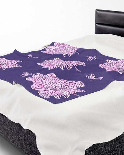 Magenta Floral Butterflies Velveteen Plush Blanket, 50" x 60"
