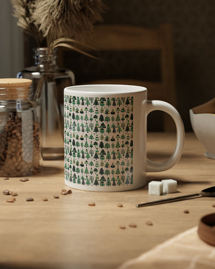 Mini Vintage Green Trees 20 oz White Glossy Jumbo Mug