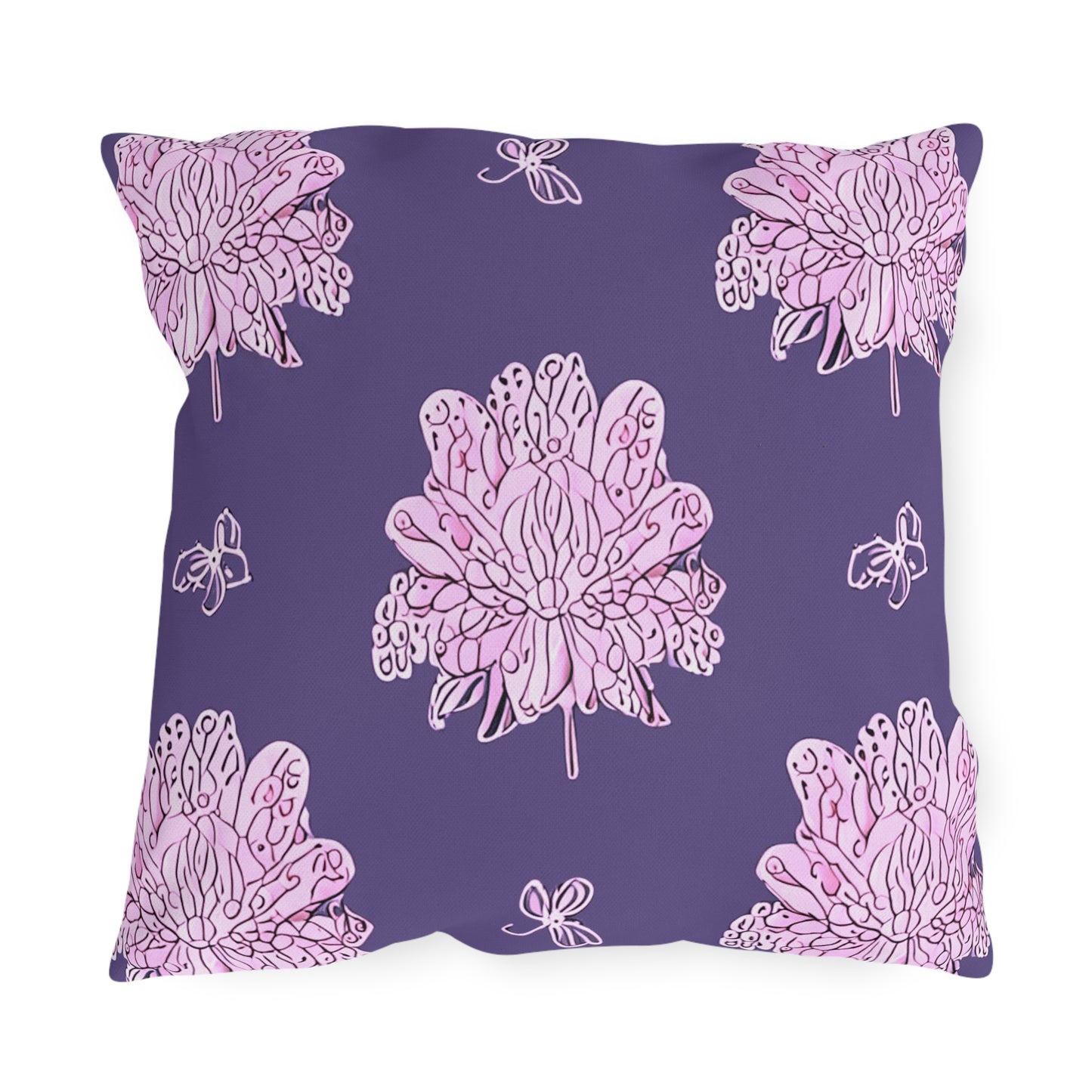 Magenta Floral Butterflies 18" x 18" Outdoor Pillow