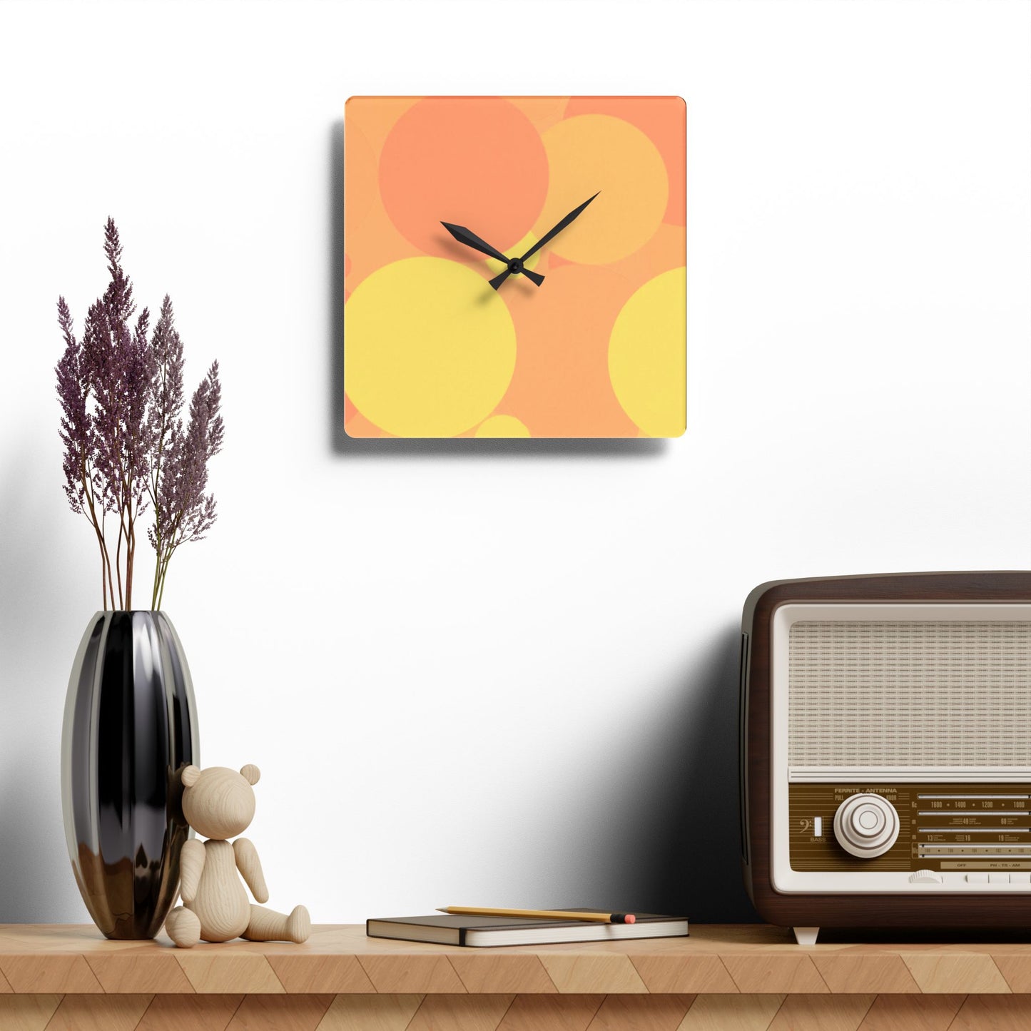 Pastel Bright Oranges Patches Acrylic Wall Clock, Round or Square, 10.75" x 10.75"