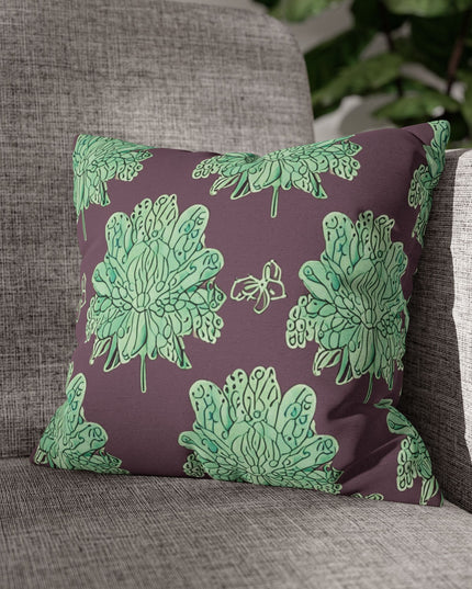 Mint Green Floral Butterflies Spun Polyester Square Pillowcase, 14" x 14"