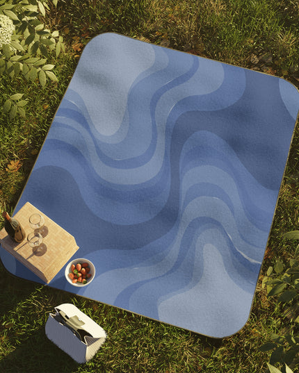 Deep Blue Wavey 61" × 51" Picnic Blanket