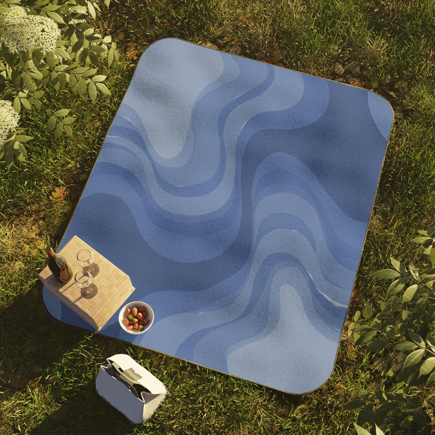 Deep Blue Wavey 61" × 51" Picnic Blanket