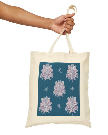 Lavender Floral Butterflies Cotton Canvas Tote Bag