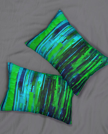 Striped Blue Green Spun Polyester Lumbar Pillow, 20" x 14"