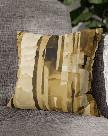 Striped Light Brown Spun Polyester Square Pillowcase, 14" x 14"