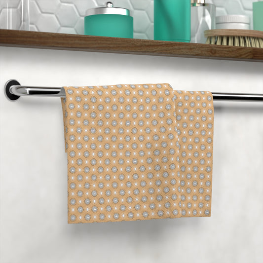 Tan Sunset Star-crossed Bodies Face Towel, 13" x 13"