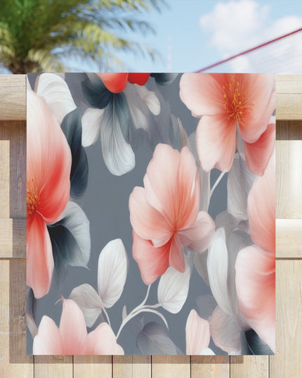 Red Blossom Floral Bunch Beach Towel, 30" x 60"