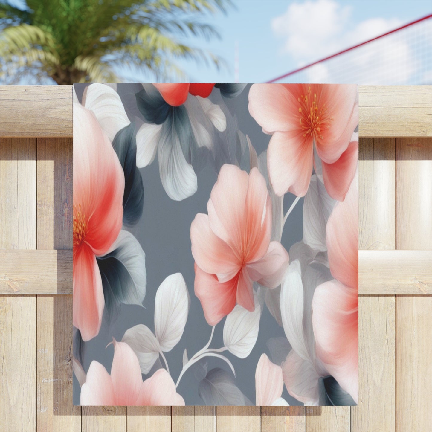 Red Blossom Floral Bunch Beach Towel, 30" x 60"