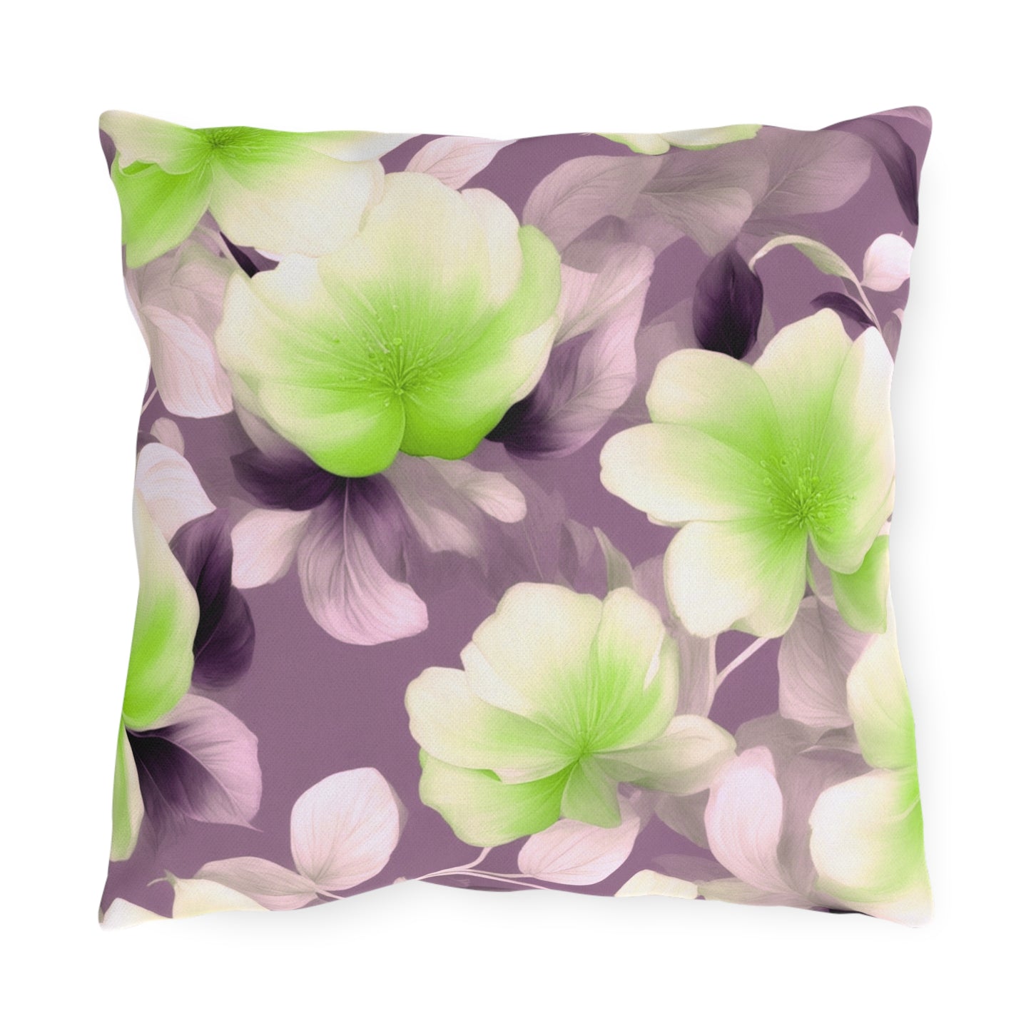 Lime Lavender Floral Bunch Outdoor Pillow, 16" x 16"