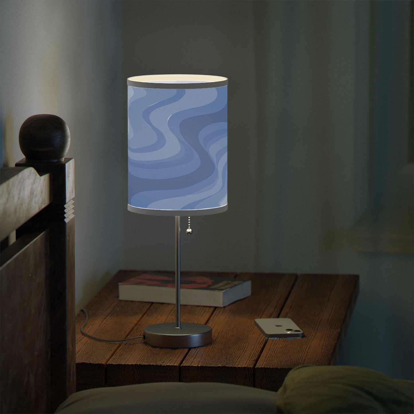 Deep Blue Wavey Table Lamp on a White or Silver Stand, US|CA plug