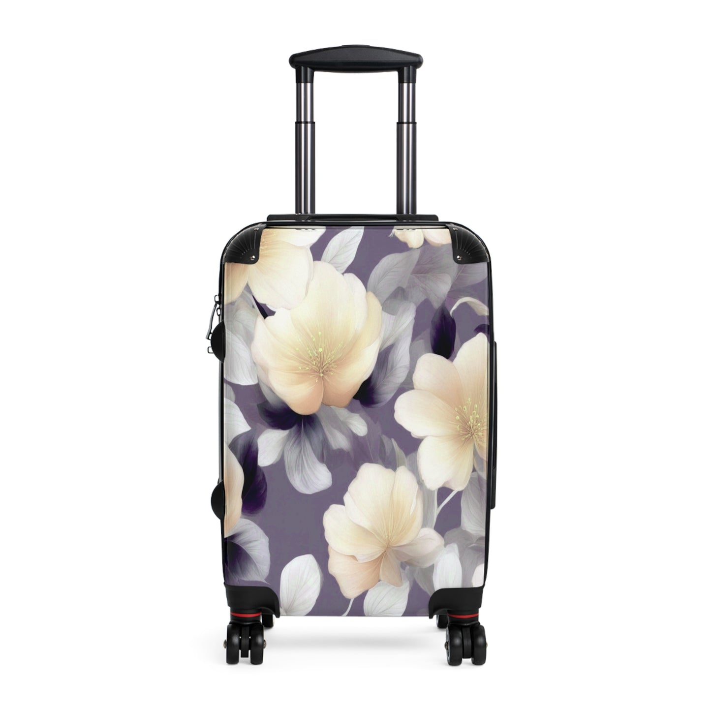 White Blush Floral Bunch Small Suitcase with built in lock, 4 double-wheels, telescopic handle, and ABS back hard-shell