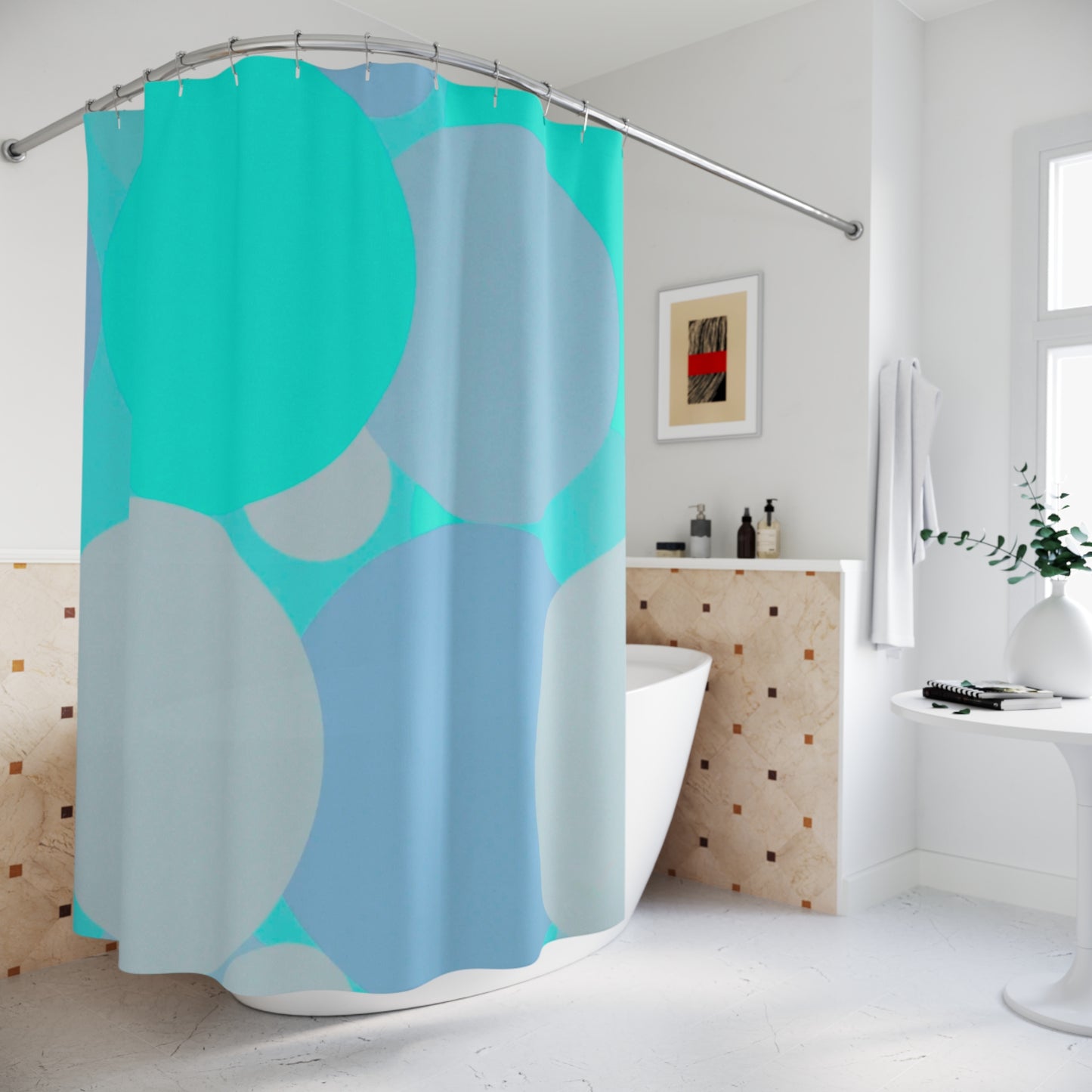 Pastel Tan and Tif Patches Shower Curtains, 71" x 74"