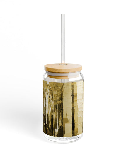 Striped Light Brown Sipper Glass, 16oz