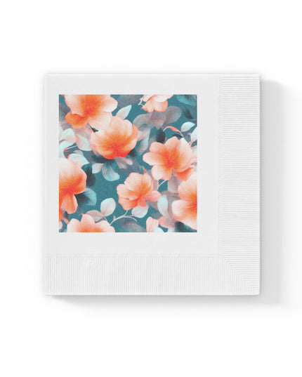 Orange Blossom Floral Bunch White Coined Napkins, 4.8" x 4.8"