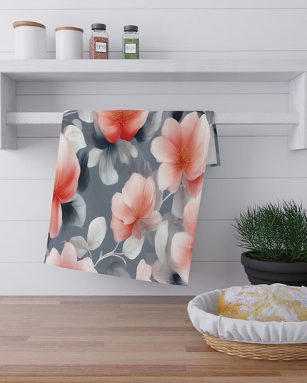 Red Blossom Floral Bunch Tea Towels (cotton, poly), 18" x "30