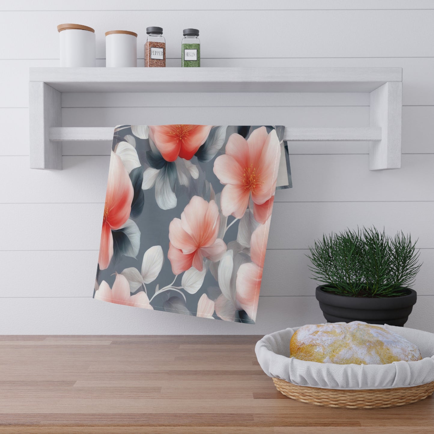 Red Blossom Floral Bunch Tea Towels (cotton, poly), 18" x "30