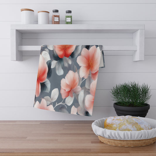 Red Blossom Floral Bunch Tea Towels (cotton, poly), 18" x "30