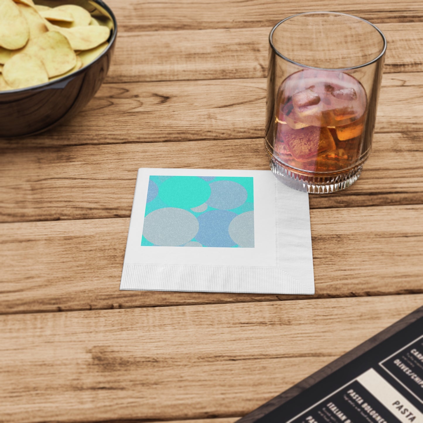 Pastel Tan and Tif Patches White Coined Napkins, 4.8" x 4.8"