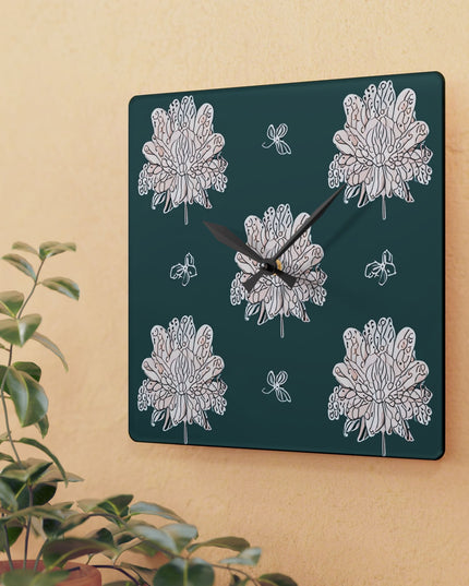 Soft White Floral Butterflies Acrylic Wall Clock, Round or Square, 10.75" x 10.75"