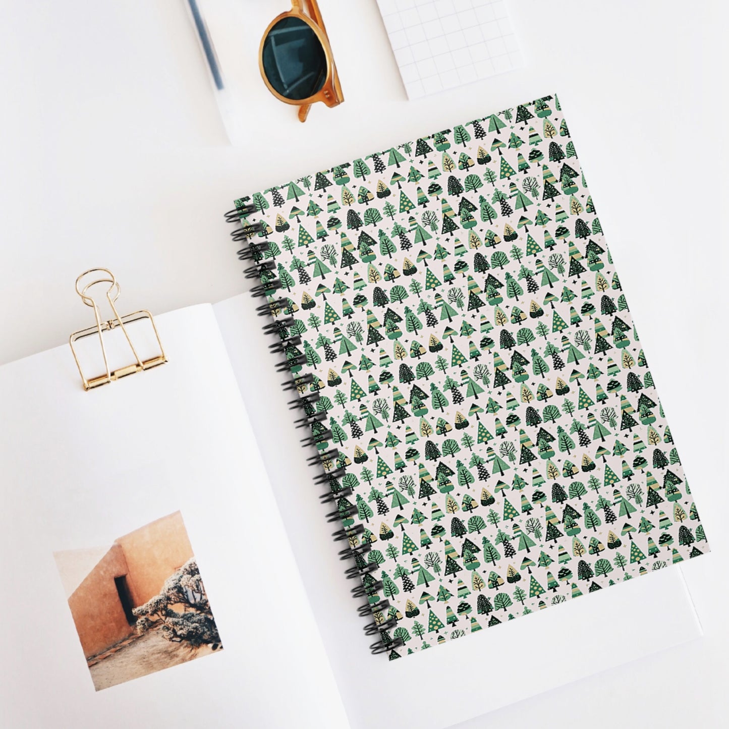 Mini Vintage Green Trees Spiral Notebook - Ruled Line, 6" x 8", 118 pages
