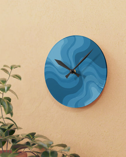 Sky Blue Wavey 8" x 8" Round Acrylic Wall Clock