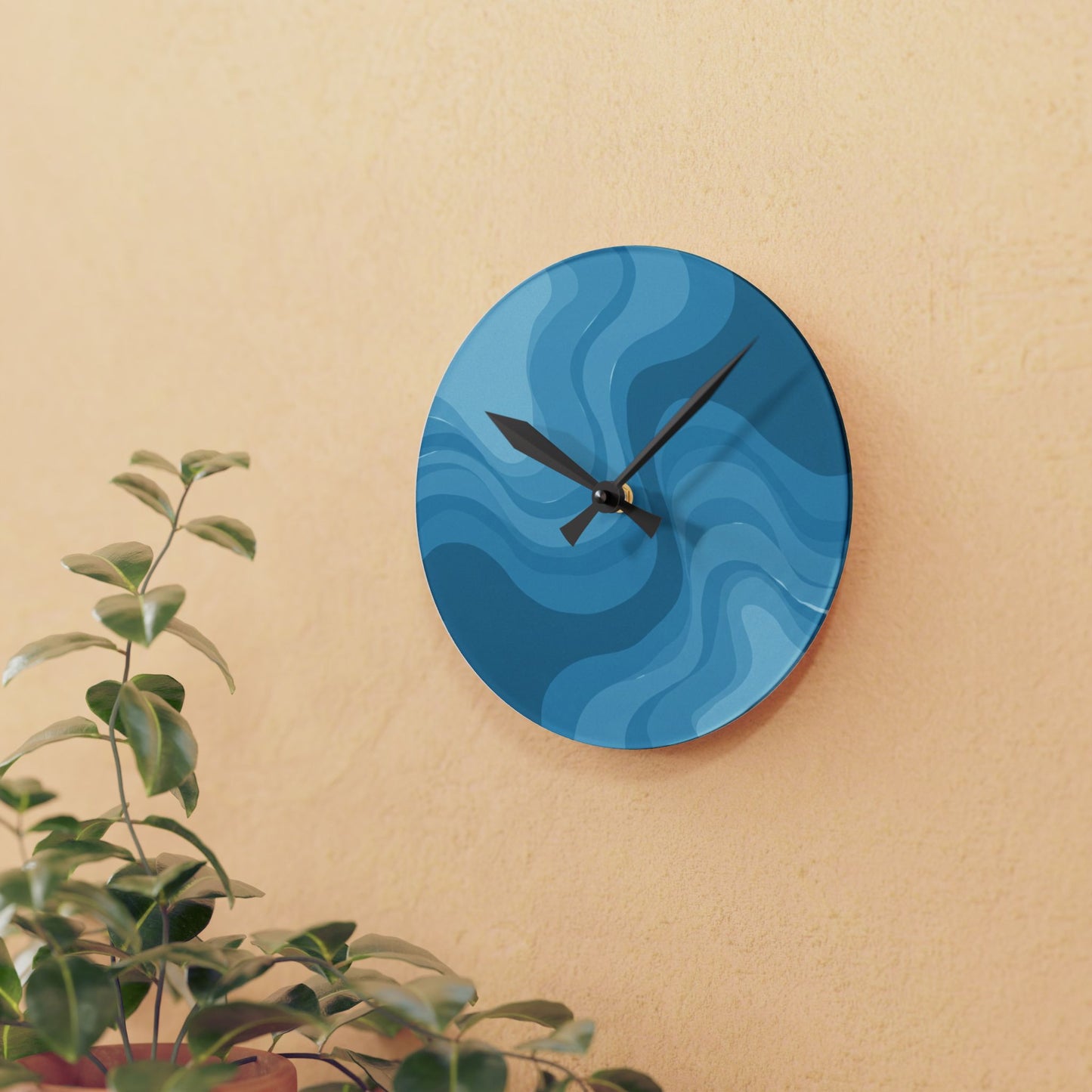 Sky Blue Wavey 8" x 8" Round Acrylic Wall Clock