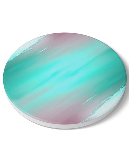 Green Sea Lavender Fog 4" x 4" Round Ceramic Coaster