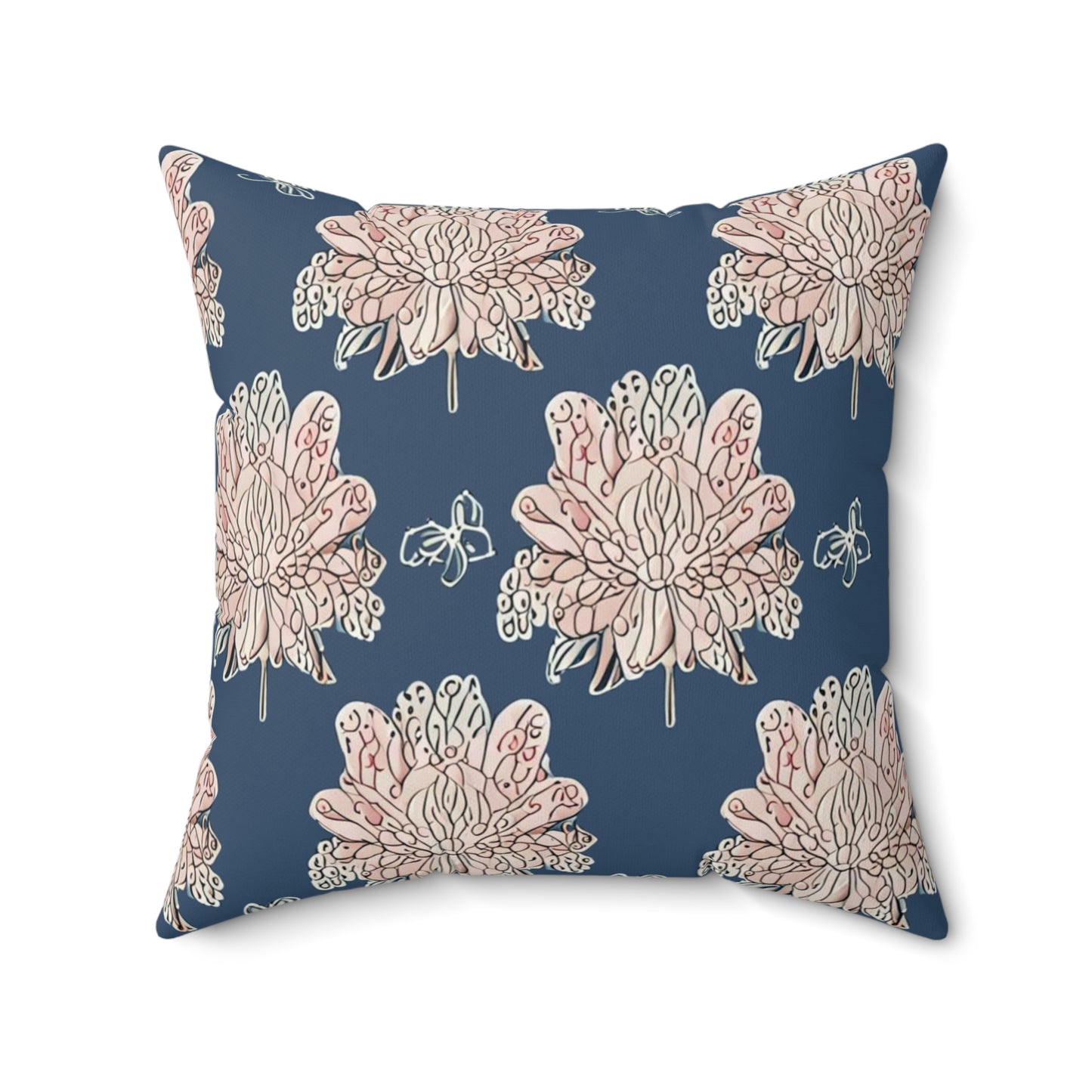 Rose White Floral Butterflies 20" x 20" Faux Suede Square Pillow