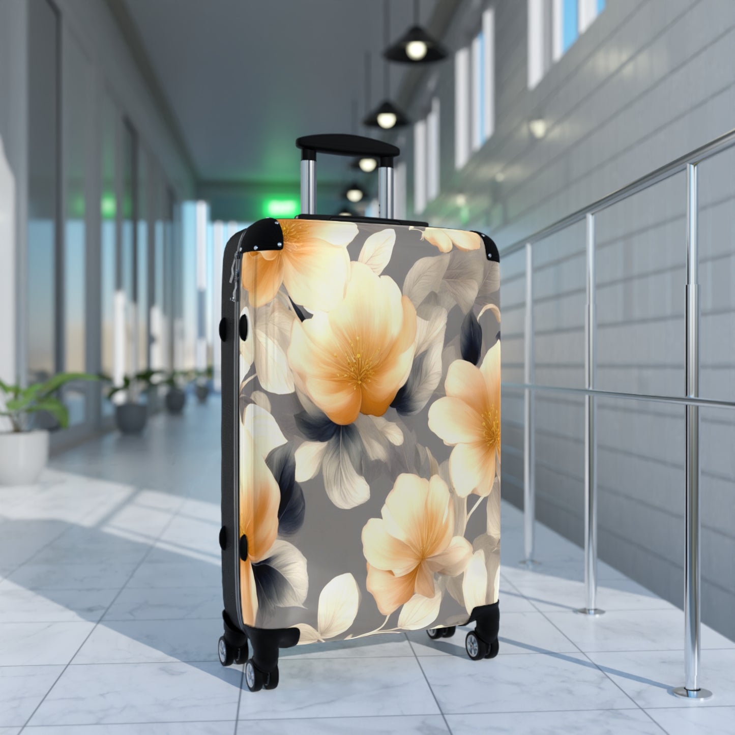 Soft Blossom Floral Bunch Medium Suitcase with built in lock, 4 double-wheels, telescopic handle, and ABS back hard-shell