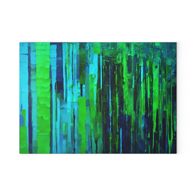 Striped Blue Green 8" x 11" Glass Cutting Board