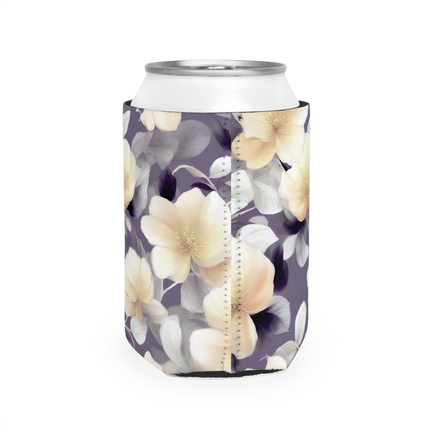 White Blush Floral Bunch 12 oz Can Cooler Sleeve